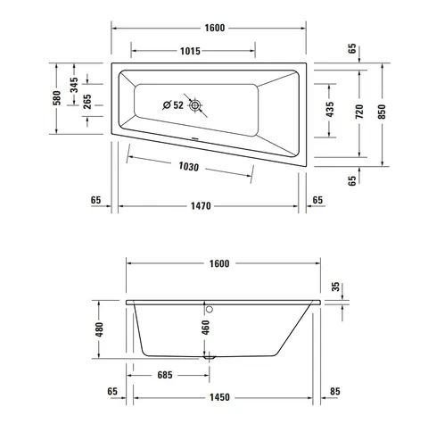 Ванна, Duravit, Duravit No.1, шгв 1600*850*480, с наклонной спинкой справа, цвет-белый — изображение 1