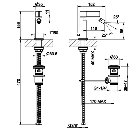 Смеситель для биде, Gessi, Inverso Diamantato, цвет-Black Metal Brushed PVD — изображение 1