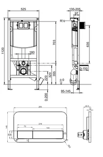 Инсталляция + Клавиша смыва, Villeroy&Boch, ViConnect, для унитаза, шгв 525*135*1120, цвет клавиши-хром — изображение 1