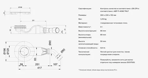 Сифон, Bette, BetteAir 50, цвет-чёрный — изображение 1