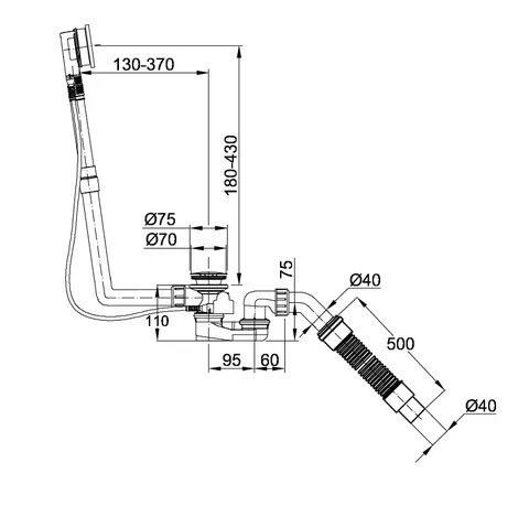 Слив-перелив, Bette, длина троса, мм-725, цвет-белый — изображение 1
