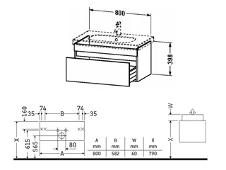 Тумба под раковину, Duravit, Durastyle, шгв 800*453*398, раковина-необходимо заказать, цвет-белый матовый — изображение 1