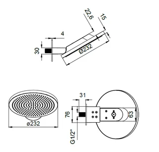 Верхний душ, Almar, 316 Stalnless Steel, 232*232, цвет-Stainless Steel AISI 316 (Товар заказной, возврату не подлежит) — изображение 1