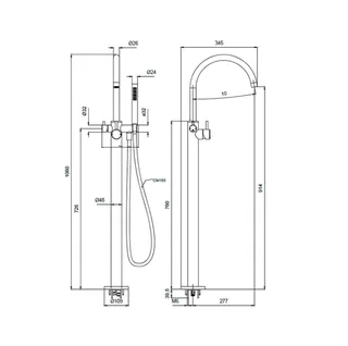 Смеситель для ванны и душа, Almar, напольный, цвет-Absolute Black Brushed PVD (Товар заказной, возврату не подлежит) — изображение 1