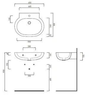 Раковина, Cielo, Easy Bath, шгв 650*520*175, отверстия для смесителя-1, цвет-белый — изображение 1