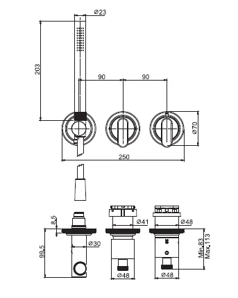 Смеситель для душа, Fima Carlo Frattini, Park Lane, на 2 потребителя, цвет-золото — изображение 1