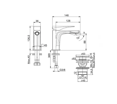 Смеситель для биде, Fima Carlo Frattini, Zeta, цвет-хром — изображение 1