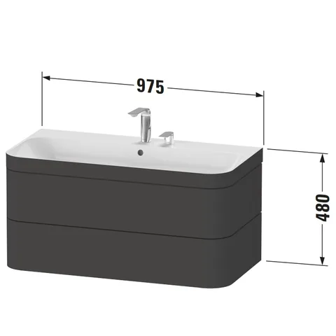 Тумба под раковину, Duravit, Happy D.2 Plus, шгв 975*490*468, раковина-в комплекте, цвет-орех брашированный — изображение 1