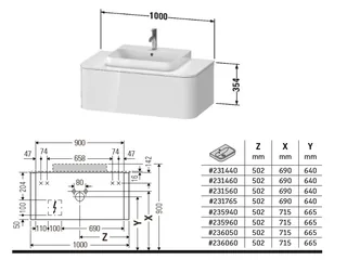 Тумба под раковину, Duravit, Happy D.2 Plus, шгв 1000*550*354, раковина-необходимо заказать, цвет-темно-синий шелковисто-матовый — изображение 1