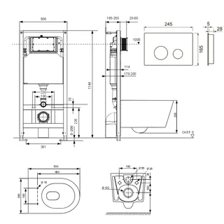 Комплект, TECE, TeceSpring Pro, подвесной, шгв 360*530*336, цвет унитаза-белый, цвет сиденья-белый, цвет клавиши-хром — изображение 1