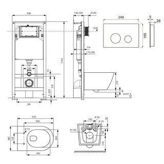 Комплект, TECE, TeceSpring R, подвесной, шгв 360*530*350, цвет унитаза-белый, цвет сиденья-белый, цвет клавиши-чёрный матовый — изображение 1