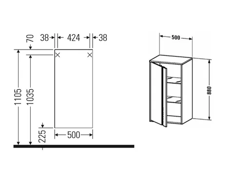 Шкаф-пенал, Duravit, Ketho, шгв 500*360*880, петли-справа, цвет-графит матовый — изображение 1