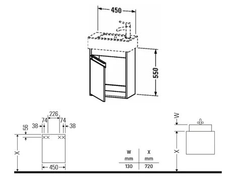 Тумба под раковину, Duravit, Ketho, шгв 450*225*550, петли-справа, раковина-необходимо заказать, цвет-белый матовый — изображение 1