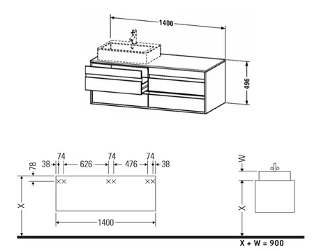 Тумба под раковину, Duravit, Ketho, шгв 1400*550*496, раковина-необходимо заказать, цвет-белый матовый — изображение 1