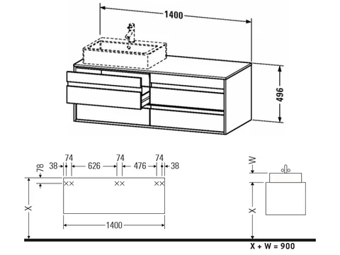 Тумба под раковину, Duravit, Ketho, шгв 1400*550*496, раковина-необходимо заказать, цвет-белый матовый — изображение 1