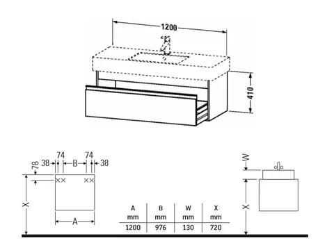 Тумба под раковину, Duravit, Ketho, шгв 1200*455*410, раковина-необходимо заказать, цвет-белый матовый — изображение 1