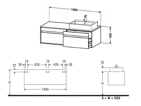 Тумба под раковину, Duravit, Ketho, шгв 1400*550*426, раковина-необходимо заказать, цвет-белый глянцевый — изображение 1