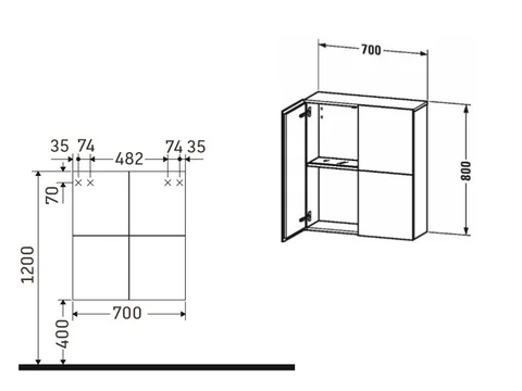 Шкаф, Duravit, L-Cube, шгв 700*243*800, петли-слева/справа, цвет-белый глянцевый — изображение 1