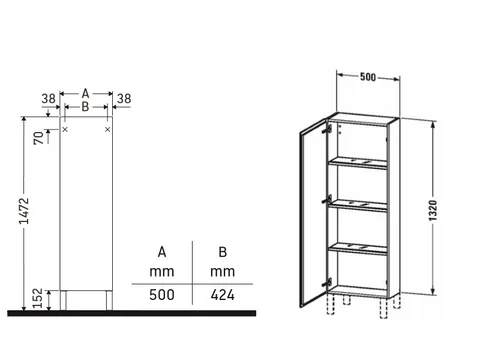 Шкаф-пенал, Duravit, L-Cube, шгв 500*243*1320, петли-справа, цвет-белый глянцевый — изображение 1