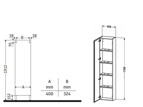 Шкаф-пенал, Duravit, L-Cube, шгв 400*243*1760, петли-слева, цвет-графит матовый — изображение 1