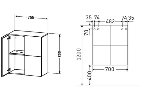 Шкаф-пенал, Duravit, L-Cube, шгв 700*363*800, петли-слева/справа, цвет-орех брашированный — изображение 1