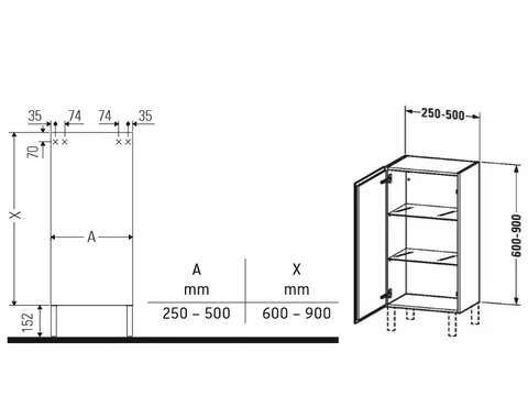 Шкаф-пенал, Duravit, L-Cube, шгв 500*363*900, петли-слева, цвет-белый матовый — изображение 1
