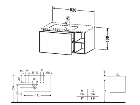 Тумба под раковину, Duravit, L-Cube, шгв 820*481*400, раковина-необходимо заказать, цвет-бетонно-серый матовый — изображение 1