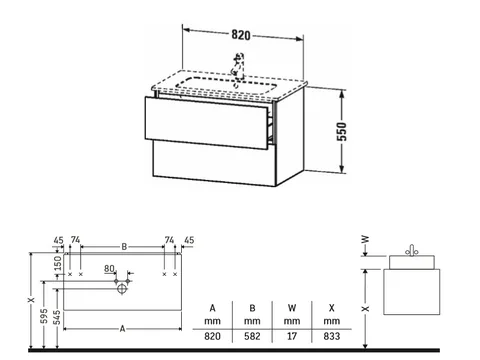 Тумба под раковину, Duravit, L-Cube, шгв 820*481*550, раковина-необходимо заказать, цвет-белый глянцевый лак — изображение 1