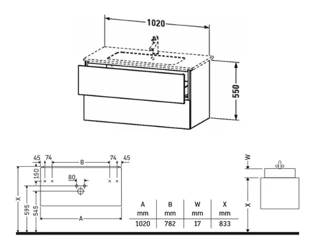 Тумба под раковину, Duravit, L-Cube, шгв 1020*481*550, раковина-необходимо заказать, цвет-серо-коричневый матовый — изображение 1