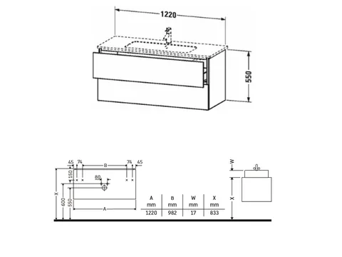 Тумба под раковину, Duravit, L-Cube, шгв 1220*481*550, раковина-необходимо заказать, цвет-черный глянцевый — изображение 1