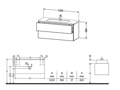 Тумба под раковину, Duravit, L-Cube, шгв 1220*481*550, раковина-необходимо заказать, цвет-орех натуральный — изображение 1