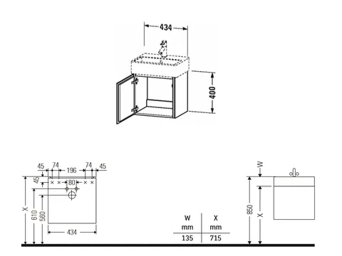 Тумба под раковину, Duravit, L-Cube, шгв 434*341*400, петли-справа, раковина-необходимо заказать, цвет-бетонно-серый матовый — изображение 1