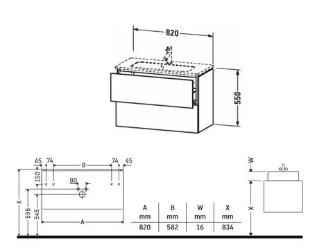 Тумба под раковину, Duravit, L-Cube, шгв 820*391*550, раковина-необходимо заказать, цвет-графит матовый — изображение 1