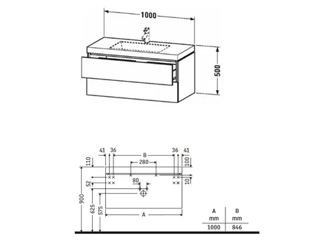 Тумба под раковину, Duravit, L-Cube, шгв 1000*480*500, раковина-в комплекте, цвет-графит матовый — изображение 1