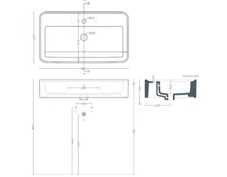 Раковина, Artceram, Rodolfo, шгв 800*450*160, отверстия для смесителя-1 сквозное, 2 промаркированных, Saniglaze, цвет-белый (Товар заказной, возврату не подлежит) — изображение 1