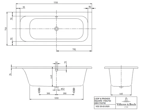 Ванна, Villeroy&Boch, Loop&Friends, шгв 1700*750*440, цвет-альпийский белый — изображение 1