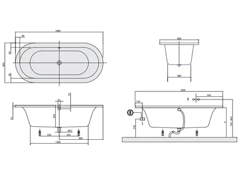 Ванна, Villeroy&Boch, Loop&Friends Oval Duo, шгв 1800*800*440, цвет-альпийский белый — изображение 1
