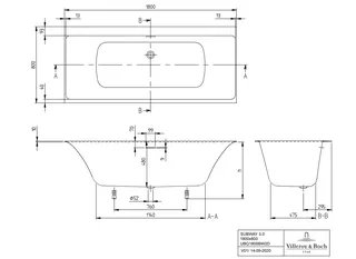 Ванна, Villeroy&Boch, Subway 3.0, шгв 1800*800*480, с системой наполнения ванны SilentFlow, цвет-камень белый (Stone White) — изображение 1