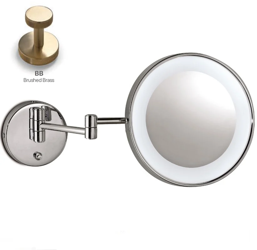 Косметическое зеркало, 3SC, Cosmetic Mirrors, 3-х кратное увеличение, с подсветкой, цвет-Brushed Brass