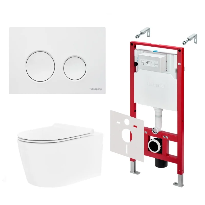 Комплект, TECE, TeceSpring Pro, подвесной, шгв 360*530*336, цвет унитаза-белый, цвет сиденья-белый, цвет клавиши-белый