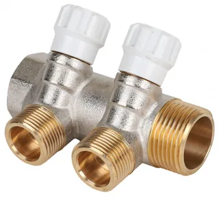 Коллектор, Premium, 1" x 3/4"ЕК, 2 выхода, с регулирующими вентилями — иконка