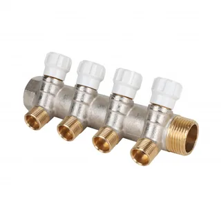 Коллектор, Premium, 1" x 1/2"ЕК, 4 выхода, с регулирующими вентилями