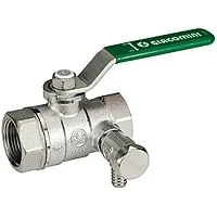 Кран, R250WS, 1/2", ВВ, ручка-рычаг зеленый, хромированный, со сливом
