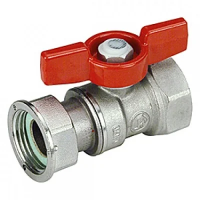 Кран 1/2"x1/2" В-В с нак. гайкой хром. с красной рукояткой бабочка