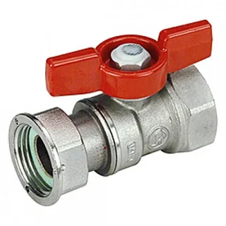 Кран 1/2"x3/4" В-В с нак. гайкой хром. с красной рукояткой бабочка