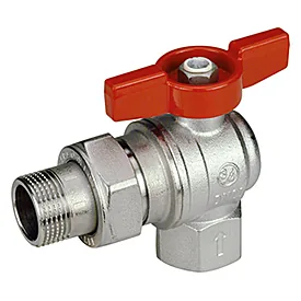 Кран, Giacomini, угловой, 1/2"х1/2" В-Н, полнопроходной с отводом, красная рукоятка бабочка, хромированный