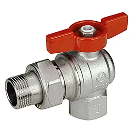 Кран, Giacomini, угловой, 1/2"х1/2" В-Н, полнопроходной с отводом, красная рукоятка бабочка, хромированный