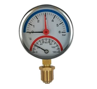 Термоманометр, радиальный, D80, 1/2" Н, 6 bar (0,6 МПа), от 0°C до 120°C — иконка