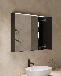 Зеркальный шкаф, Globo, Mirror cabinet, шгв 800*140*700, цвет корпуса-черный матовый