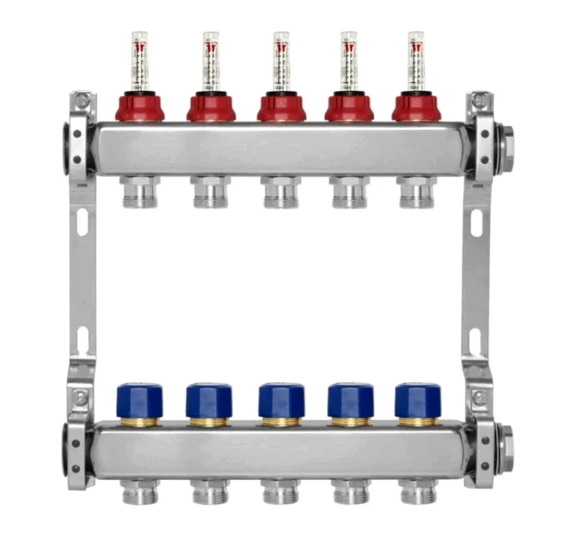 Коллекторная группа, МИВС, WF212 SMART, 1" В, выходы-8, размер отвода-3/4" ЕК, для систем отопления на базе теплого пола, нержавеющая сталь